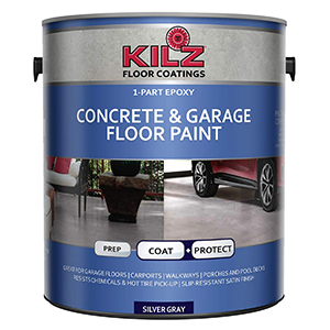 kilz 1部分环氧树脂丙烯酸内部+外部混凝土＆车库地板涂料，缎面，银灰色